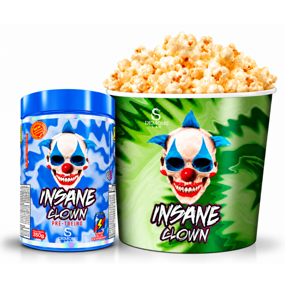 Kit Balde de pipoca + 1 pré treino insane clow 350g Demons lab