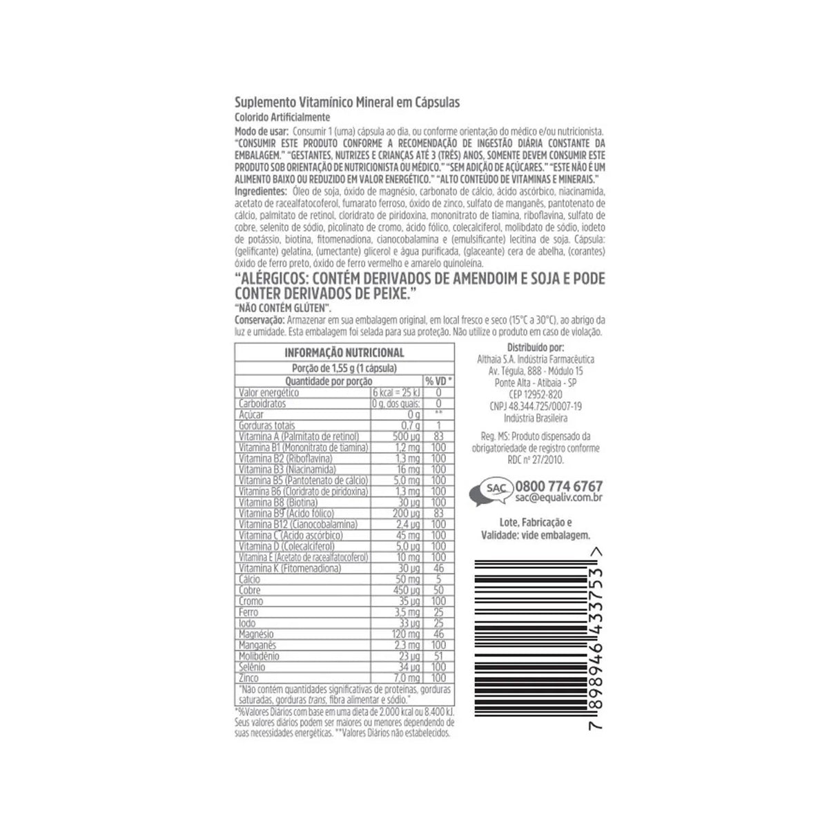 Multivitamínico - Nutri Homem - EQUALIV