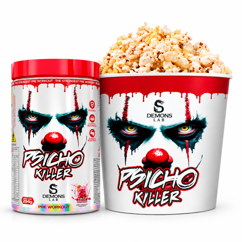Kit Balde de pipoca + 1 pré treino psicho killer 294g Demons lab