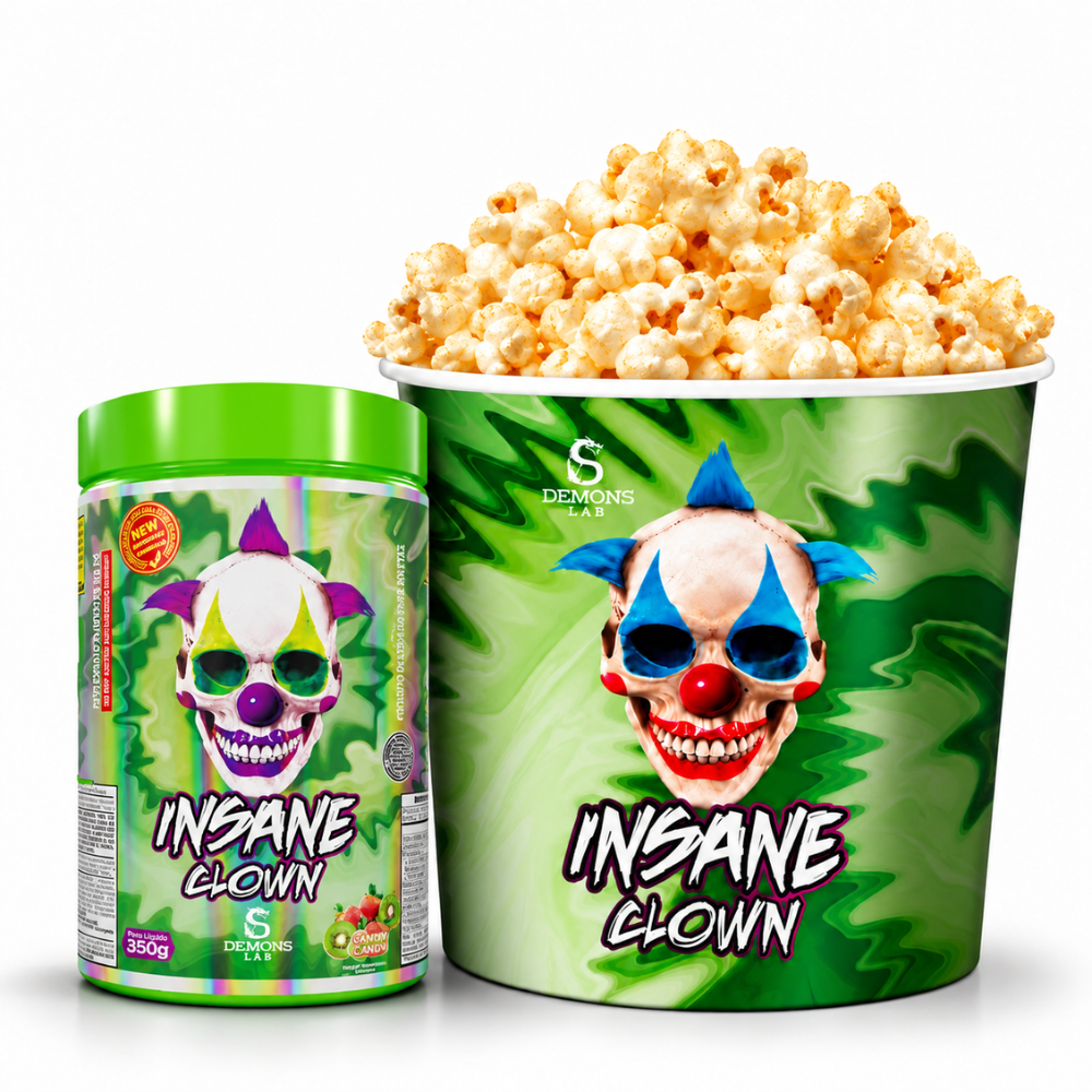 Kit Balde de pipoca + 1 pré treino insane clow 350g Demons lab