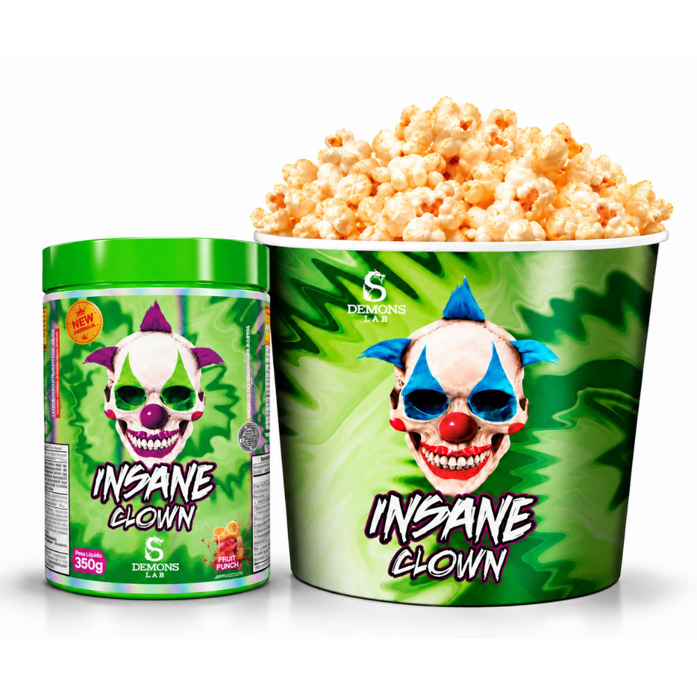 Kit Balde de pipoca + 1 pré treino insane clow 350g Demons lab