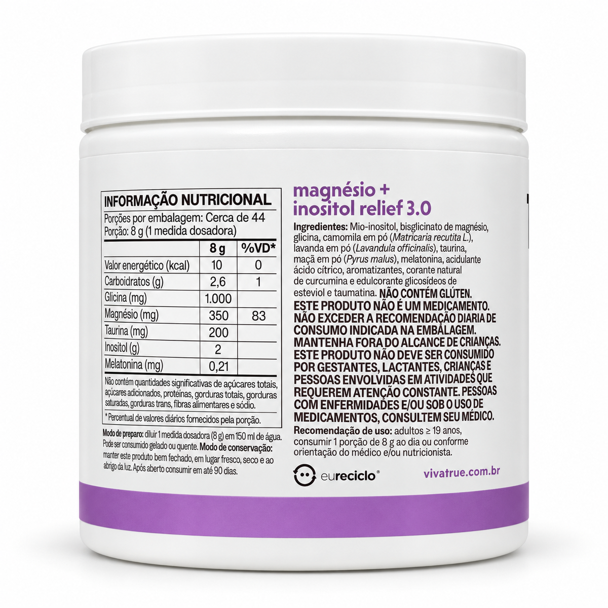 MAGNÉSIO + INOSITOL RELIEF 3.0 - 350G CAMOMILA E LAVANDA - TRUE SOURCE