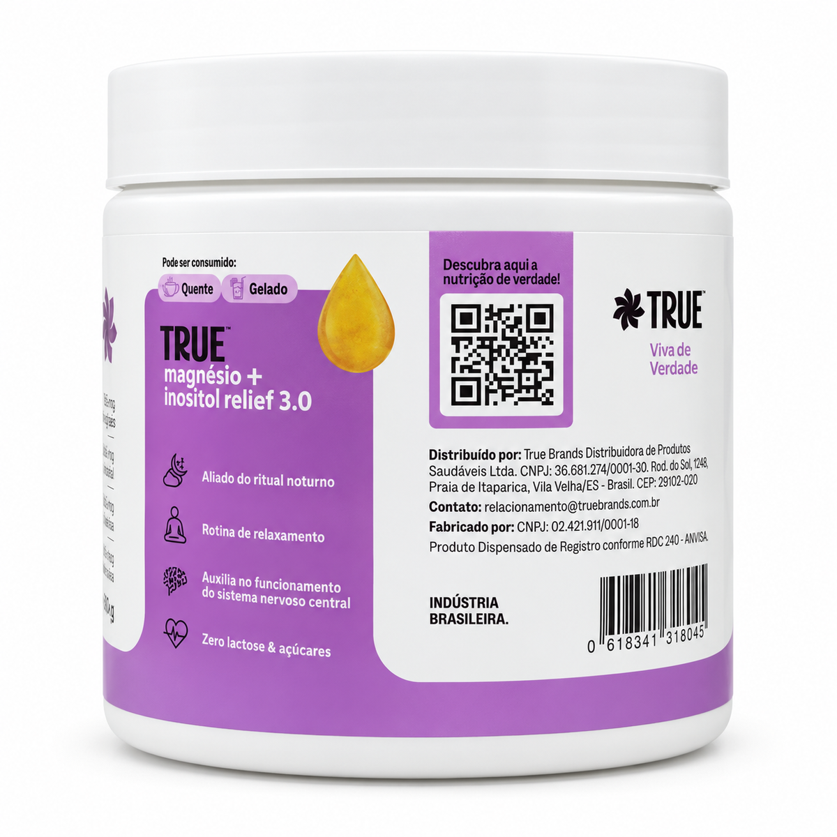 MAGNÉSIO + INOSITOL RELIEF 3.0 - 350G CAMOMILA E LAVANDA - TRUE SOURCE