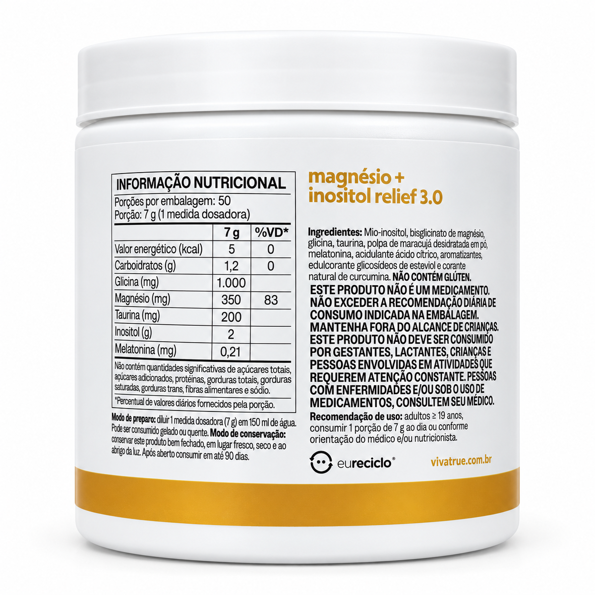 Magnésio + Inositol Relief 3.0 - 350g Maracujá - True Source