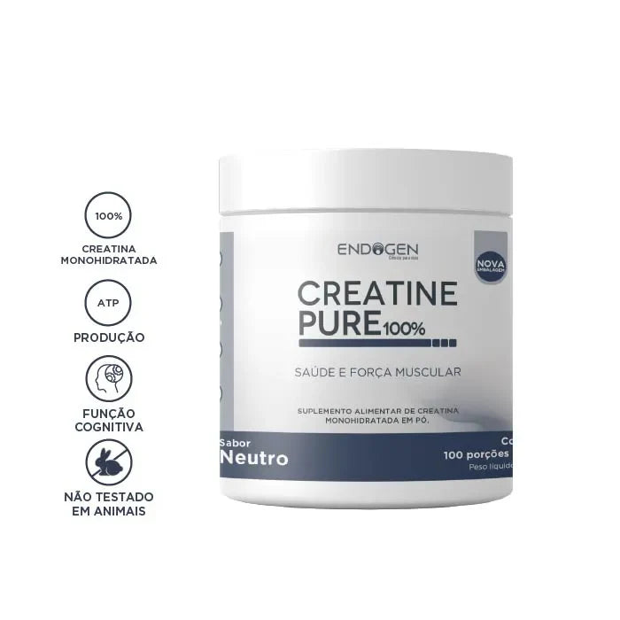 Creatine Pure 100 Endogen – 100% Creatina Monohidratada Micronizada para Ganho de Força e Desempenho 💥🏋️‍♂️⚡
