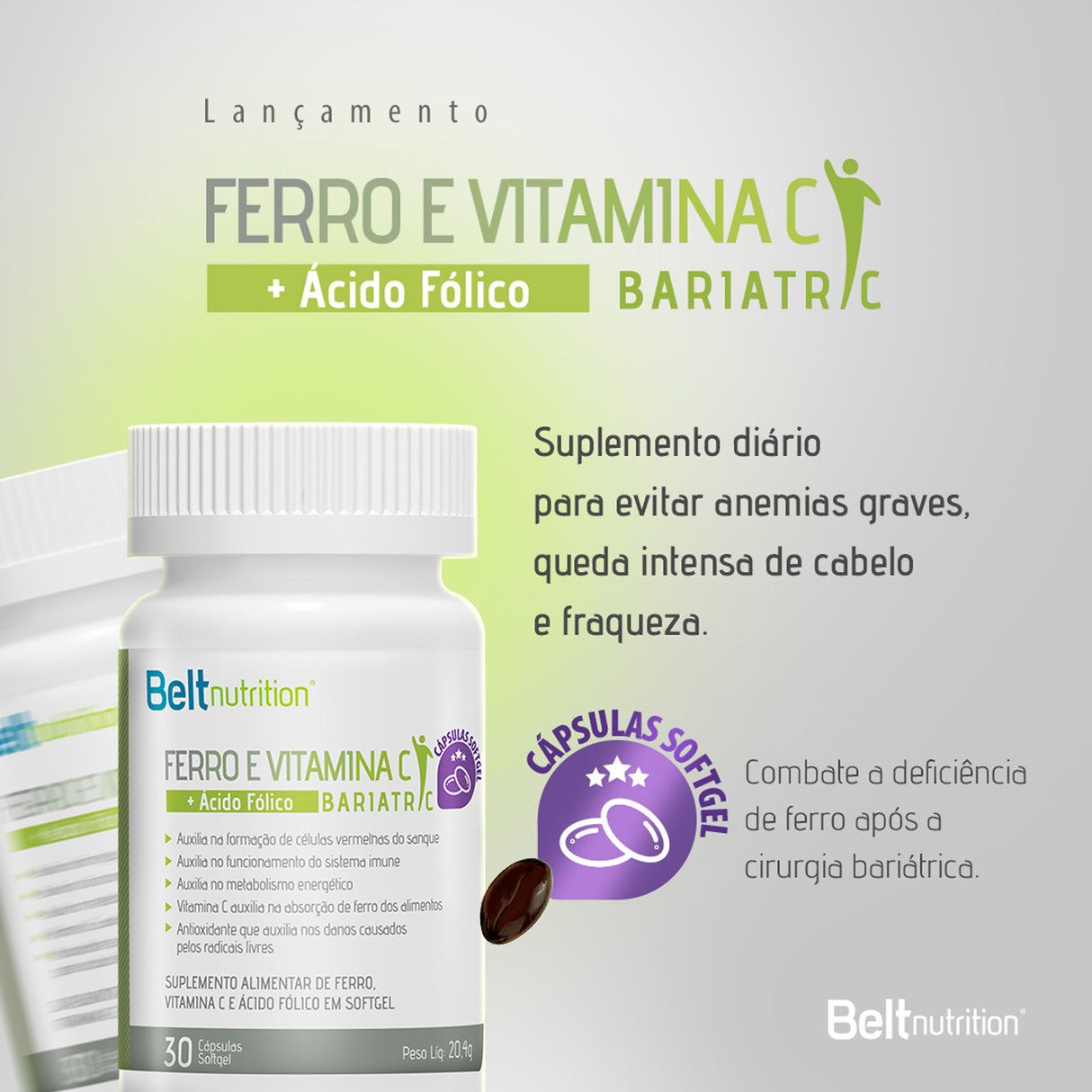 Ferro - Belt Multi Ferro, Vitamina C + Ácido Fólico - BELT NUTRITION