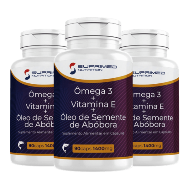Ômega 3 + Vitamina E + Óleo de Semente de Abóbora 90 caps - 3 Unid Suprimed